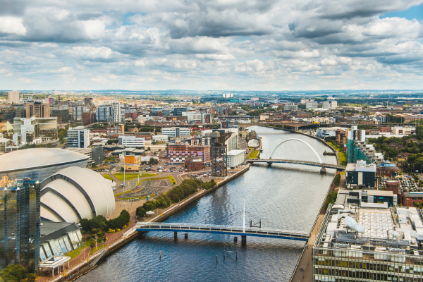 Aerial view of Glasgow showing the river